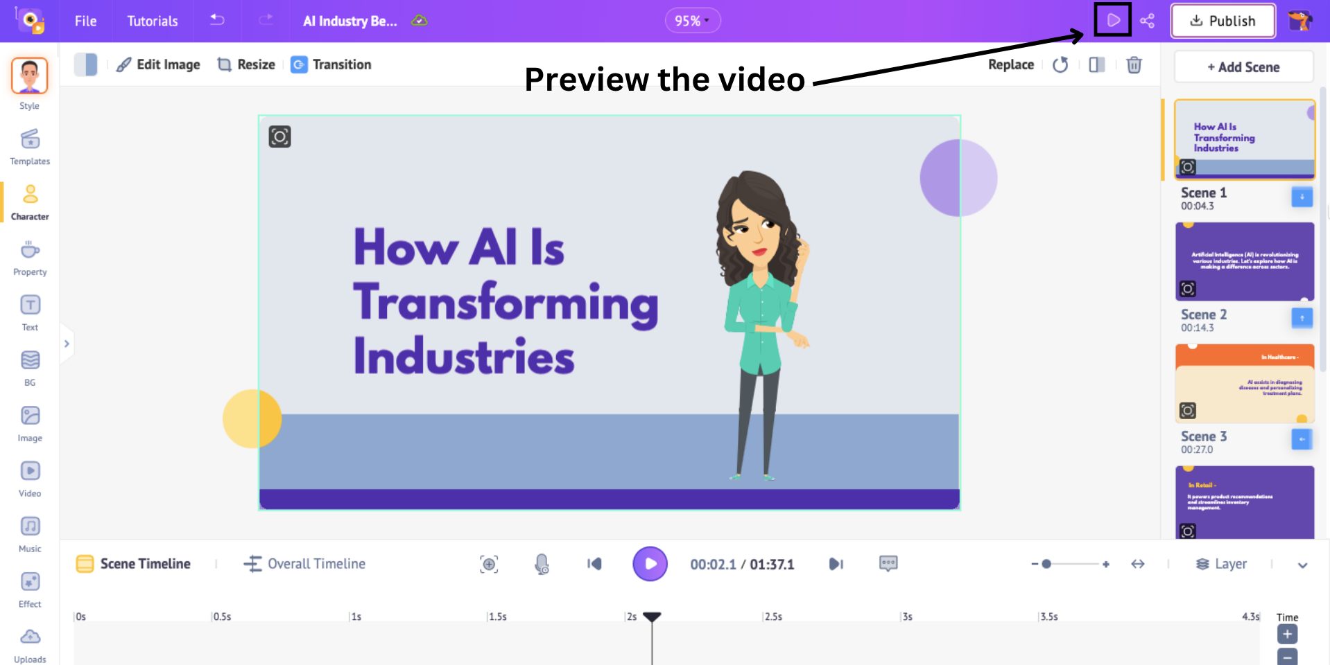preview the edited animated video