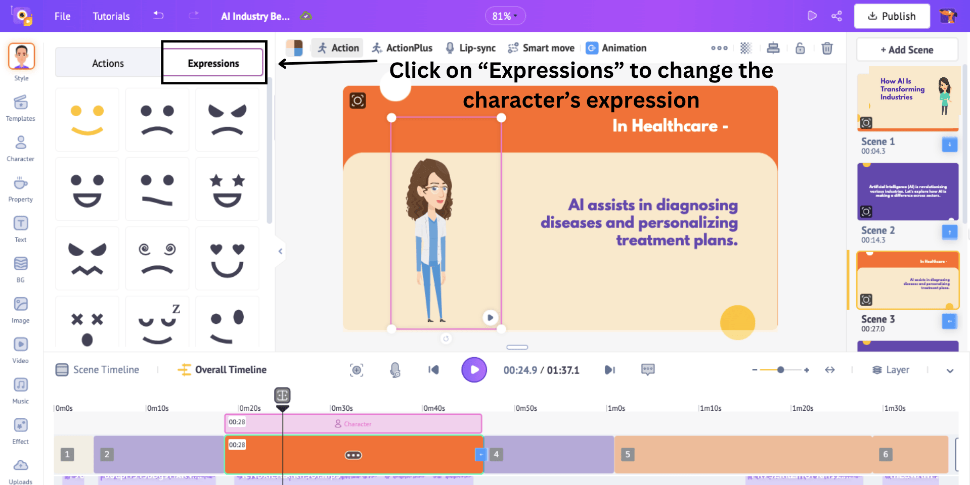 add expression to the animated character
